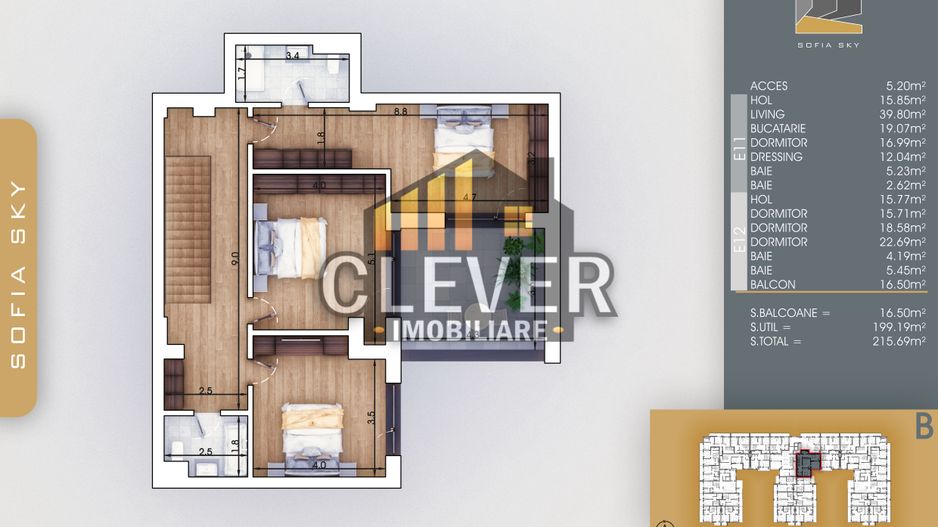 Duplex 5 Camere 215 mp, 4 dormitoare,  4 bai, Pallady - metrou Teclu - Schiță 8