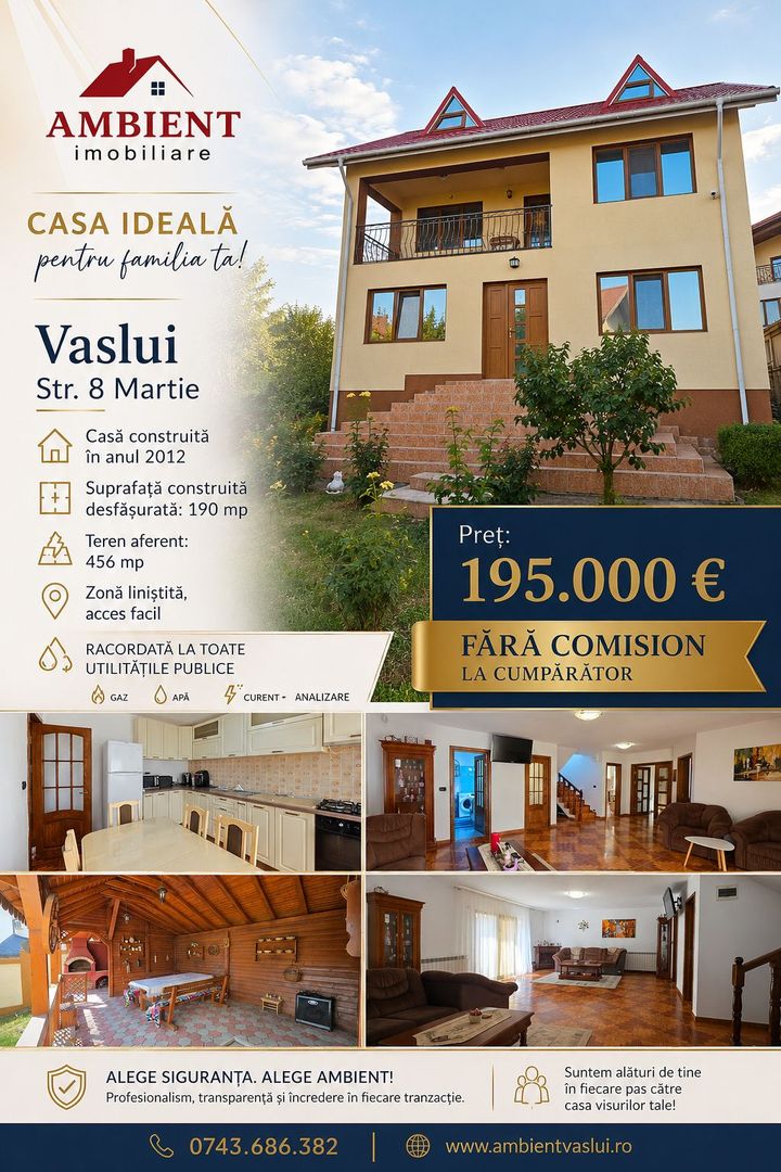 VILĂ P+1E - 190 mp, Teren 456 mp, mobilată și utilată, VASLUI - zona CARTIER; - Poză 1