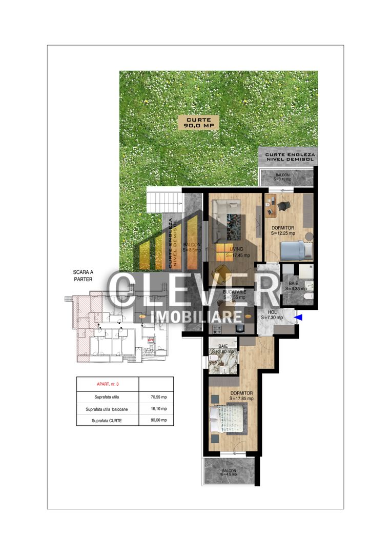 3 Camere | Curte 90 mp | 176,7 mp Total | Pallady | Comision 0% - Schiță 6
