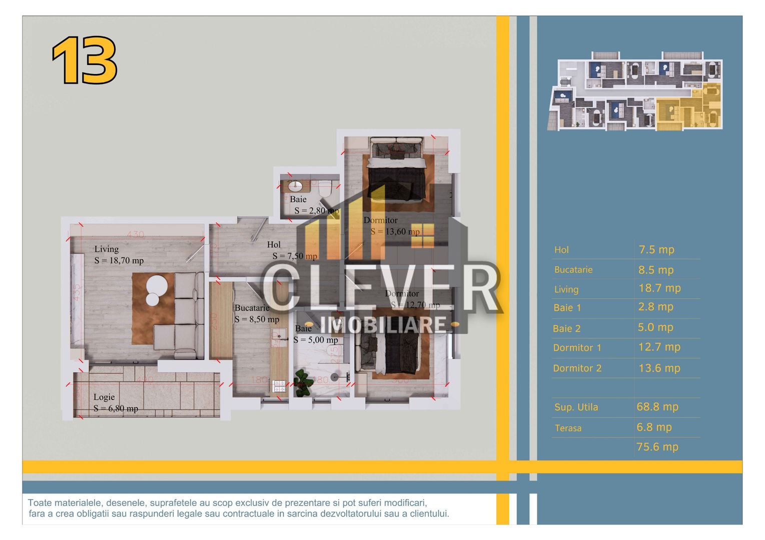 3 Camere | 75,6 mp Total | 2 Bai | Comision 0% | Pallady - Poză 1