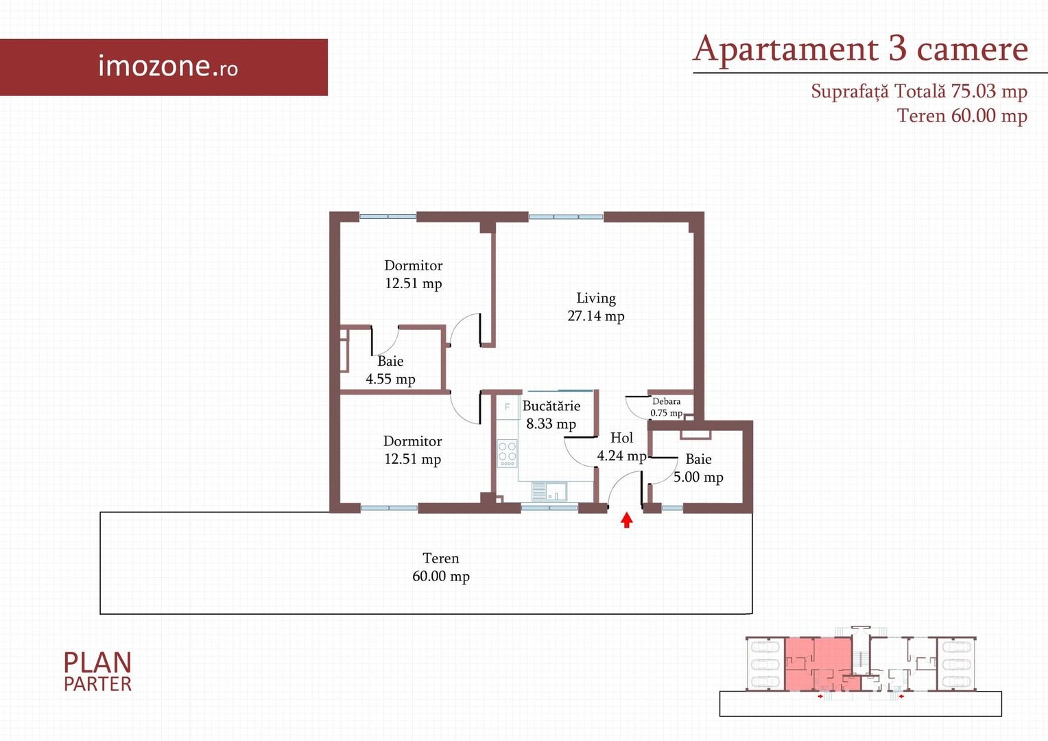 3 camere, CURTE 67 mp si 2 PARCARI proprii, 75 MP, FINISAT MODERN,  COMISION 0% - Poză 8