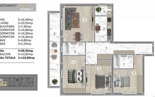 Apartament cu 4 camere de vanzare, zona Parc Tudor Arghezi, Grand Arena - Schiță 8