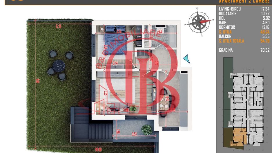 2 camere cu Gradina-Finalizat-Parcare Inclusa-Th. Pallady - Schiță 11