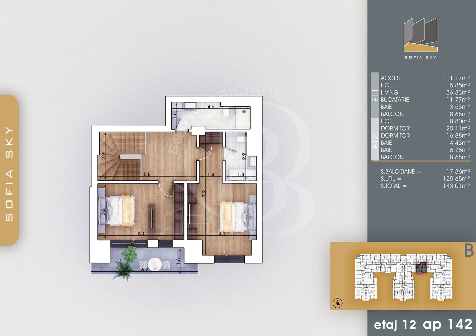 3 camere tip Duplex Living 36mp Mutare Rapida 7min metrou - Schiță 5