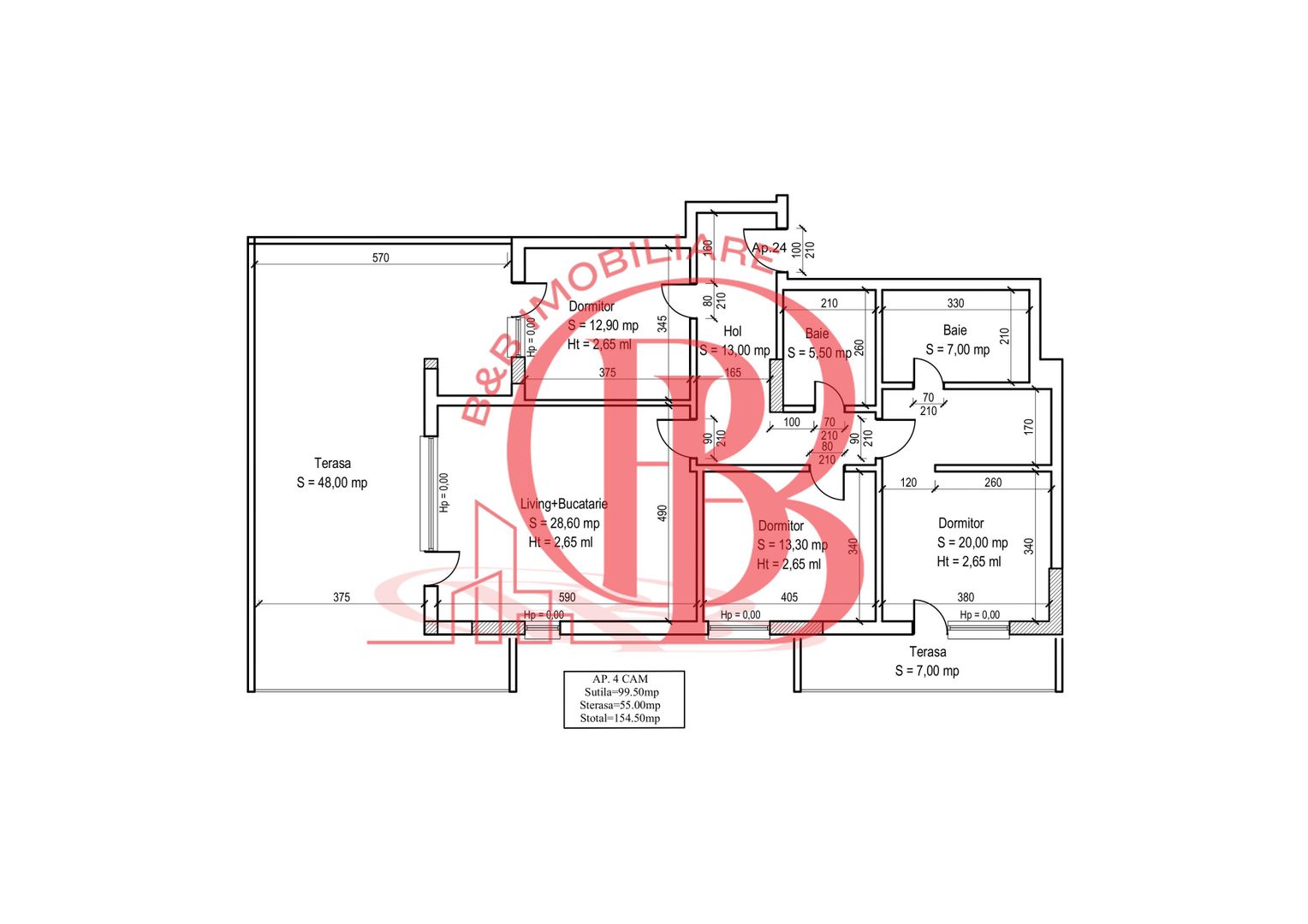 4 camere 100 mp interior si terasa 55 mp Titan Pallady Parcul Teilor - Schiță 1