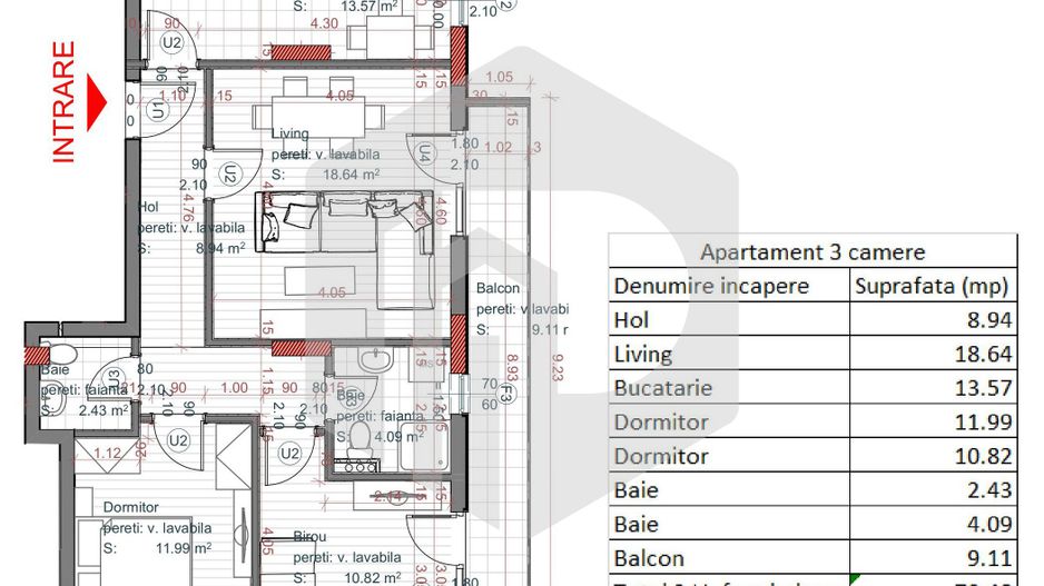 strada Autogarii | Apartament 3 camere - Turnisor - Parcare subterana - Schiță 7