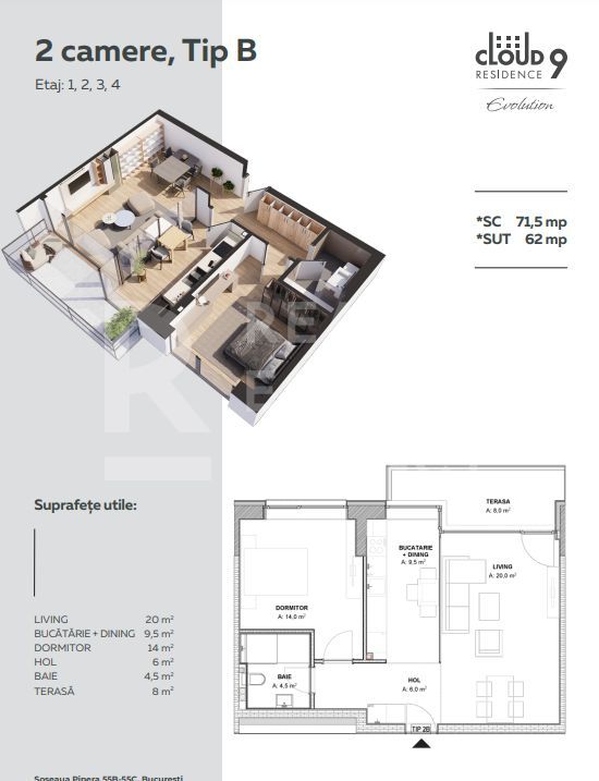 Vânzare, apartament, 2 camere, 9Cloud, București - Schiță 1