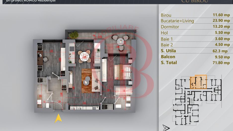 Apartament 3 camere Proiect Premium Independent Energetic - Schiță 1