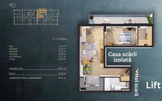 Investiție! Vânzare apartament 2 camere, terasă panoramică~zona Auchan - Poză 11