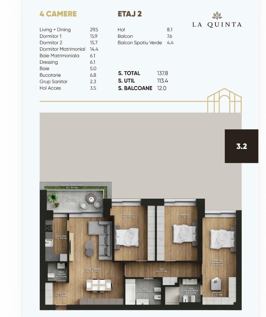 4 camere, 3 dormitoare+3 bai ultra lux! Paza 24/7 - Poză 3