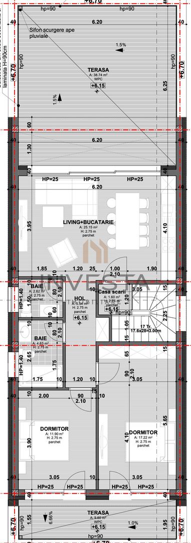 Apartament 3 camere, 67 mp utili + terase de 48mp, Andrei Muresanu - Schiță 2