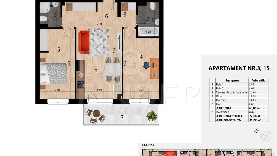 Bloc Nou! Zorilor Apartament cu 3 Camere si Parcare Subterana - Poză 3