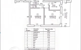 Apartament 3 camere | Etaj 2 | Balcon | Parcare | Decomandat - Schiță 15