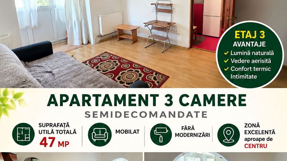 Apartament cu 3 camere, etaj 3, mobilat și utilat, VASLUI - zona SMÂRDAN; - Poză 1