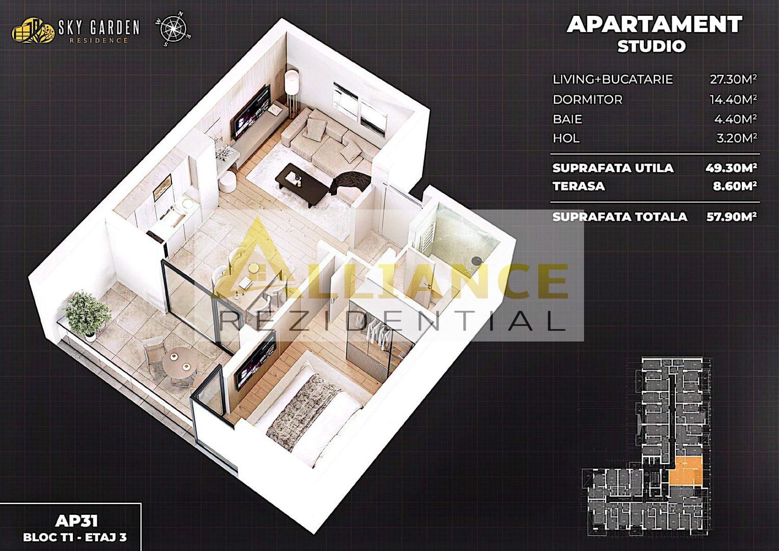 STUDIO DE VANZARE IN COMPLEX PREMIUM - SKY GARDEN RESIDENCE - Poză 15