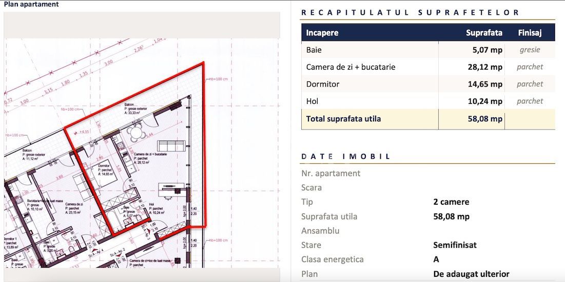 Apartament nou cu 2 camere | 58 mp | Ansamblu rezidențial Sopor - Schiță 4
