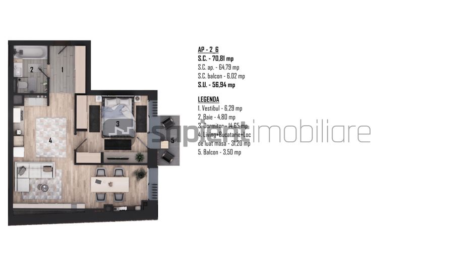 Apartament nou, modern cu 2 camere - Ultracentral -  Cuza Voda - Poză 3