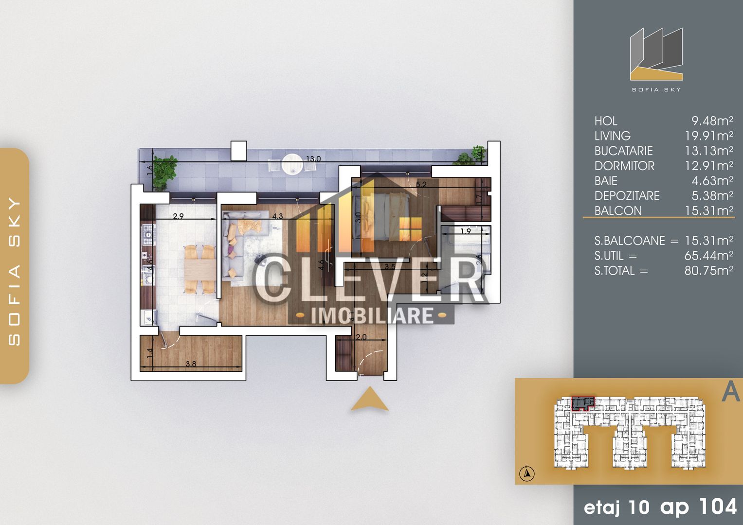 Apartament 2 camere Bucatarie Inchisa cu Debara Metrou Teclu - Poză 1