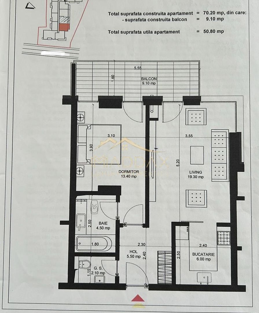 Apartament cu 2 camere + 2 bai *70mp* + Parcare /Imobil Boutique /Zona Unirii - Schiță 54