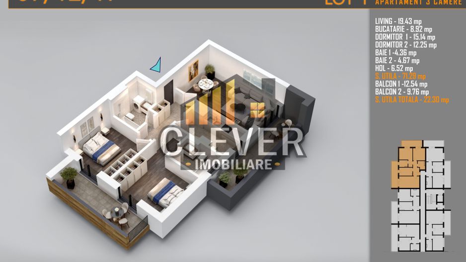 3 Camere | Bucatarie separata | Metrou Teclu | Pallady | Comision 0% - Schiță 14