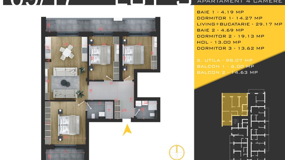 AP. 4 CAM. DECOMANDAT IN BLOC P+3 / COMPLEX PREMIUM- PALLADY! - Poză 1