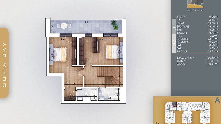 3 camere  duplex -  Titan Pallady  7 min Metrou N Teclu - Schiță 11