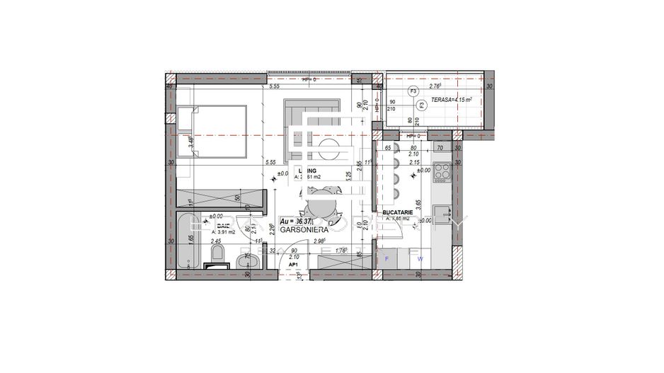 Garsonieră cu bucătărie separată – 36.37 mp utili + balcon– DaVinci Homes, Sibiu - Schiță 9