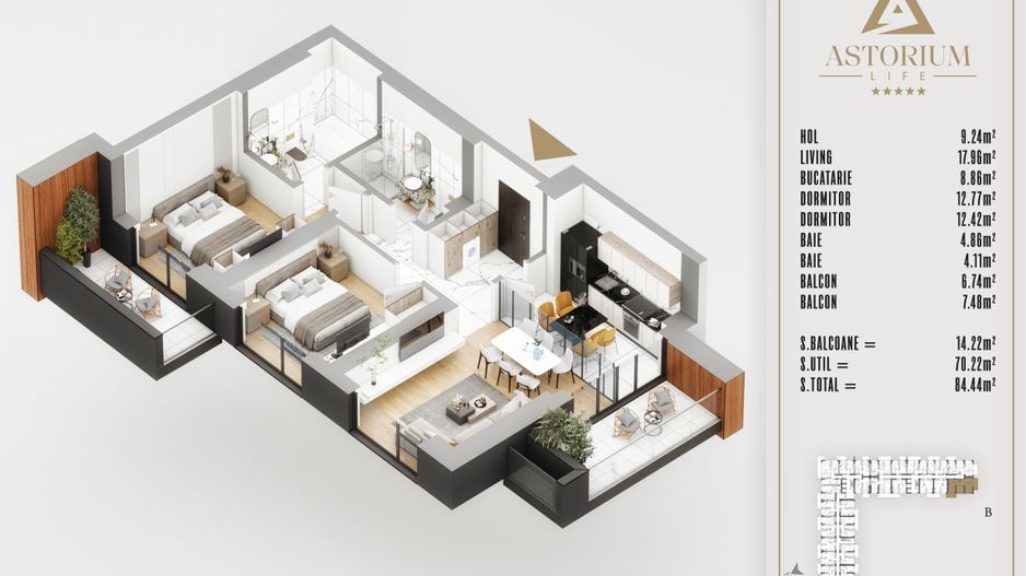 apartament 3 camere decomandat proiect premium - Schiță 9