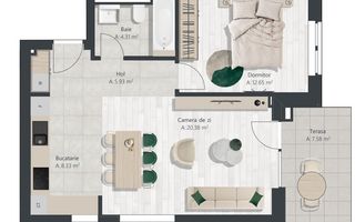 COM 0% Apartament nou cu 2 camere, bucatarie inchisa | Denya Forest - Schiță 9