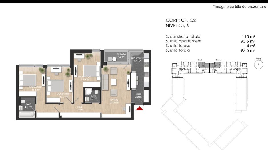 Apartament 4 camere 93,50 mp utili - Sector 1 Lacul Străulești - Schiță 28