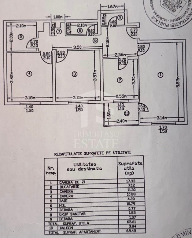 Apartament 3 camere decomandat 65 mp utili Bloc 1984 reabilitat - Schiță 23