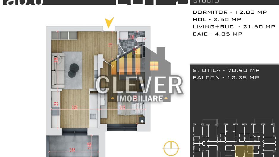 Studio 46mp  - Parcare bonus - Zona Pallady - Comision 0% - Schiță 9