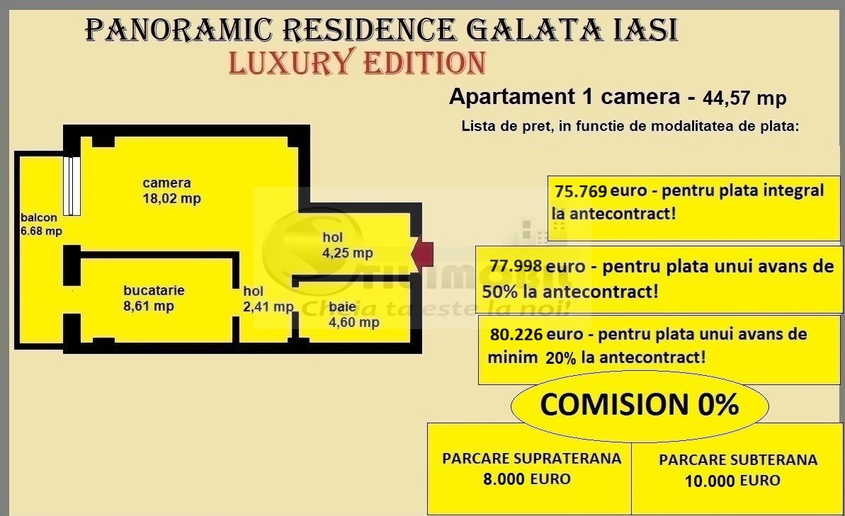 Apartament 1 camera de vanzare in Iasi, Galata, 44,57 mp, bloc nou - Poză 2