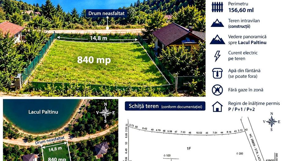 TEREN INTRAVILAN DE VÂNZARE | 840 MP | VEDERE SPRE LACUL PALTINU - Poză 1