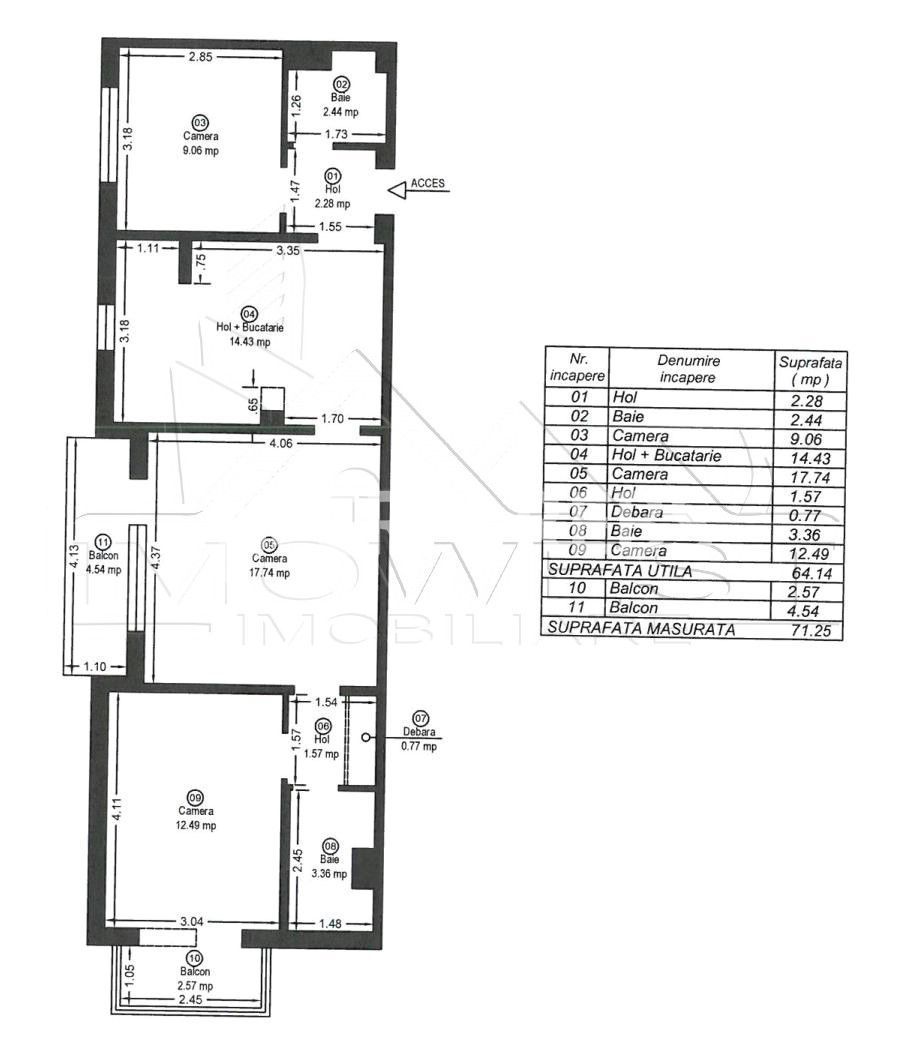 Sagului-Turist, etaj intermediar, decomandat - Schiță 13