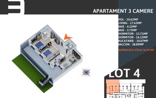 Apartament 3 camere cu Gradina Titan Pallady Metrou Nicoale Teclu - Schiță 9
