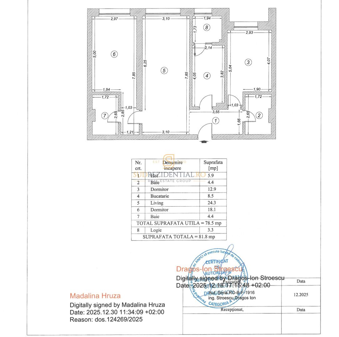 Apartament 3 camere spațios | 81,8 mp | 2 băi | Etaj 6 | Poștalionului - Schiță 6