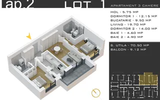 Th Pallady- 3 camere-Decomandat-Metrou Teclu-Parcare Gratis - Schiță 12