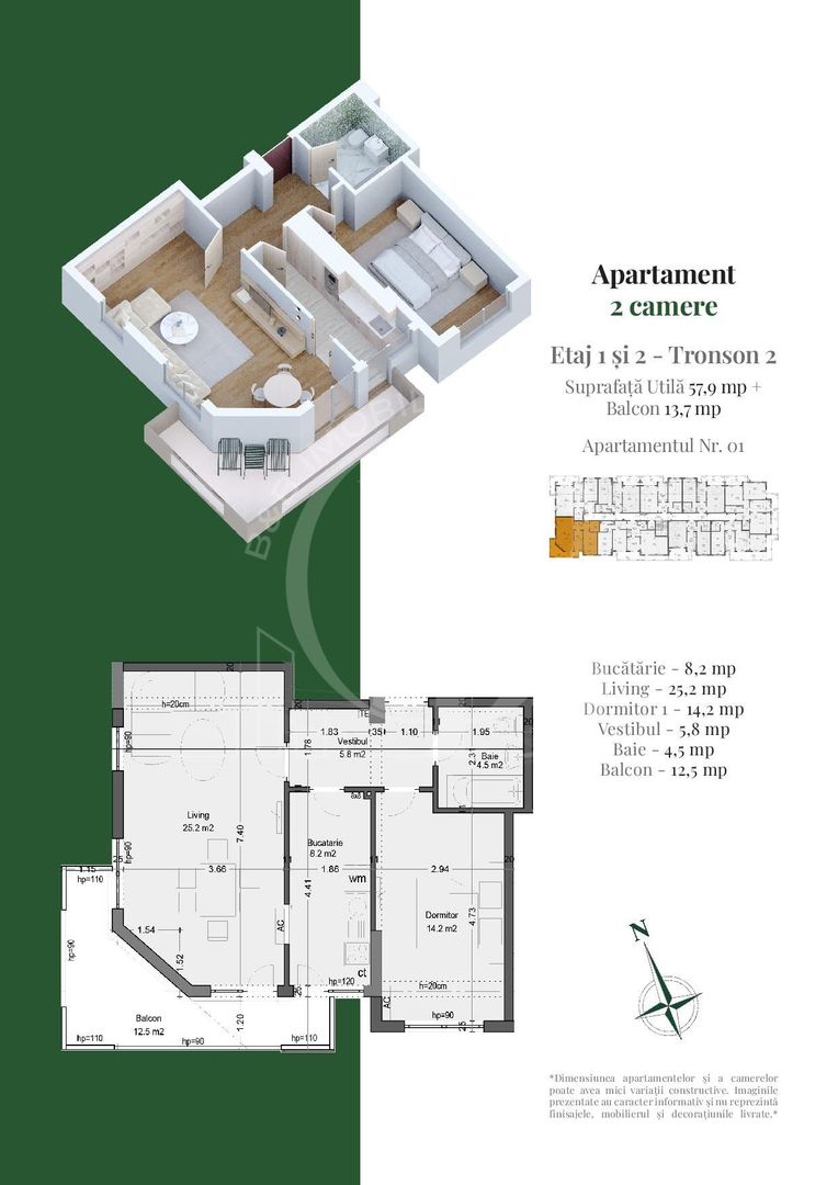 2 Camere Living 25mp+Dormitor 14mp Theodor Pallady - Schiță 2