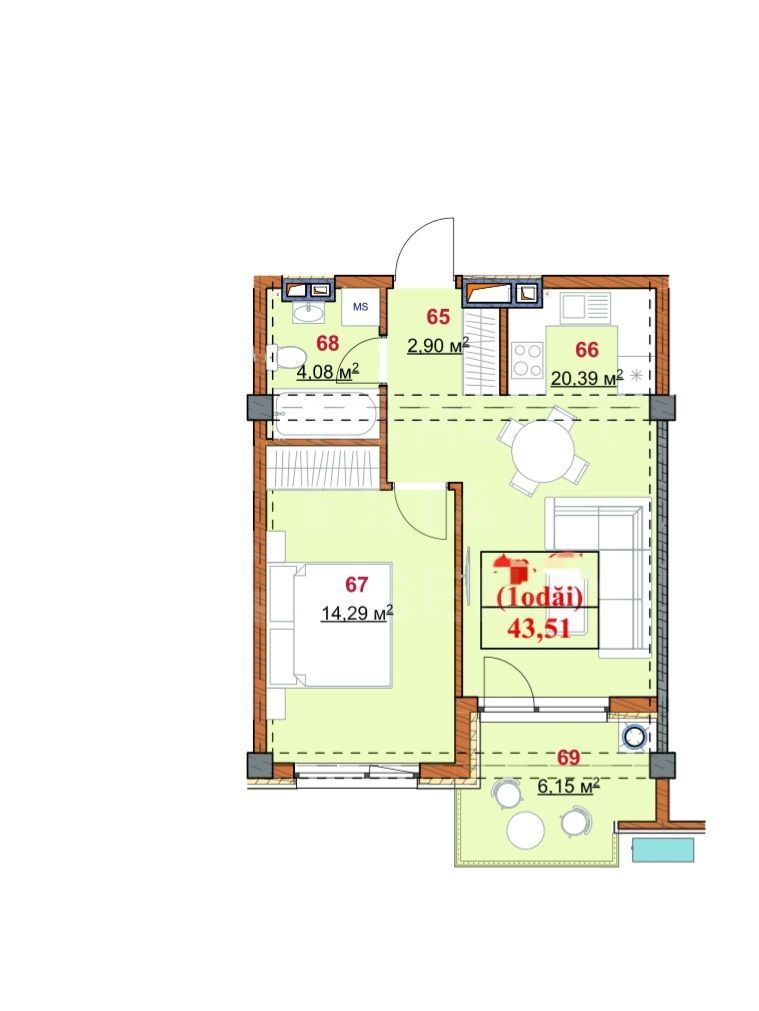 Vânzare, apartament, 1 cameră + living, strada Grenoble, Botanica - Poză 5