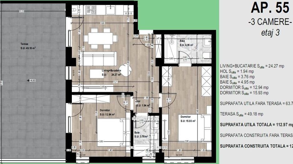 Apartament 3 camere Otopeni + terasă 50 mp - BEST DEAL! - Schiță 7