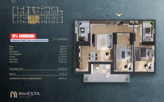 NOU pe Piata - 0% Comision -  Apartament 3 camere - cladire nZEB - Schiță 2