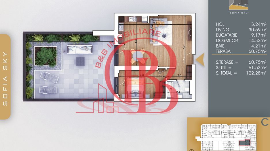 2 camere Terasa 60mp Mutare Rapida-Acte Gata Th. Pallady - Schiță 1