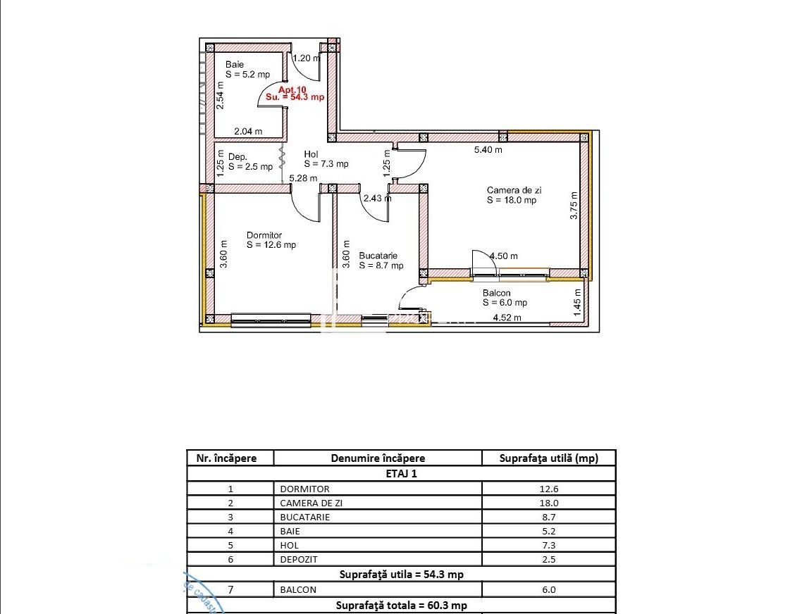 Apartament 2 camere, 54,3 mp, balcon 6 mp | intabulat | Șelimbăr zona Brana - Schiță 7
