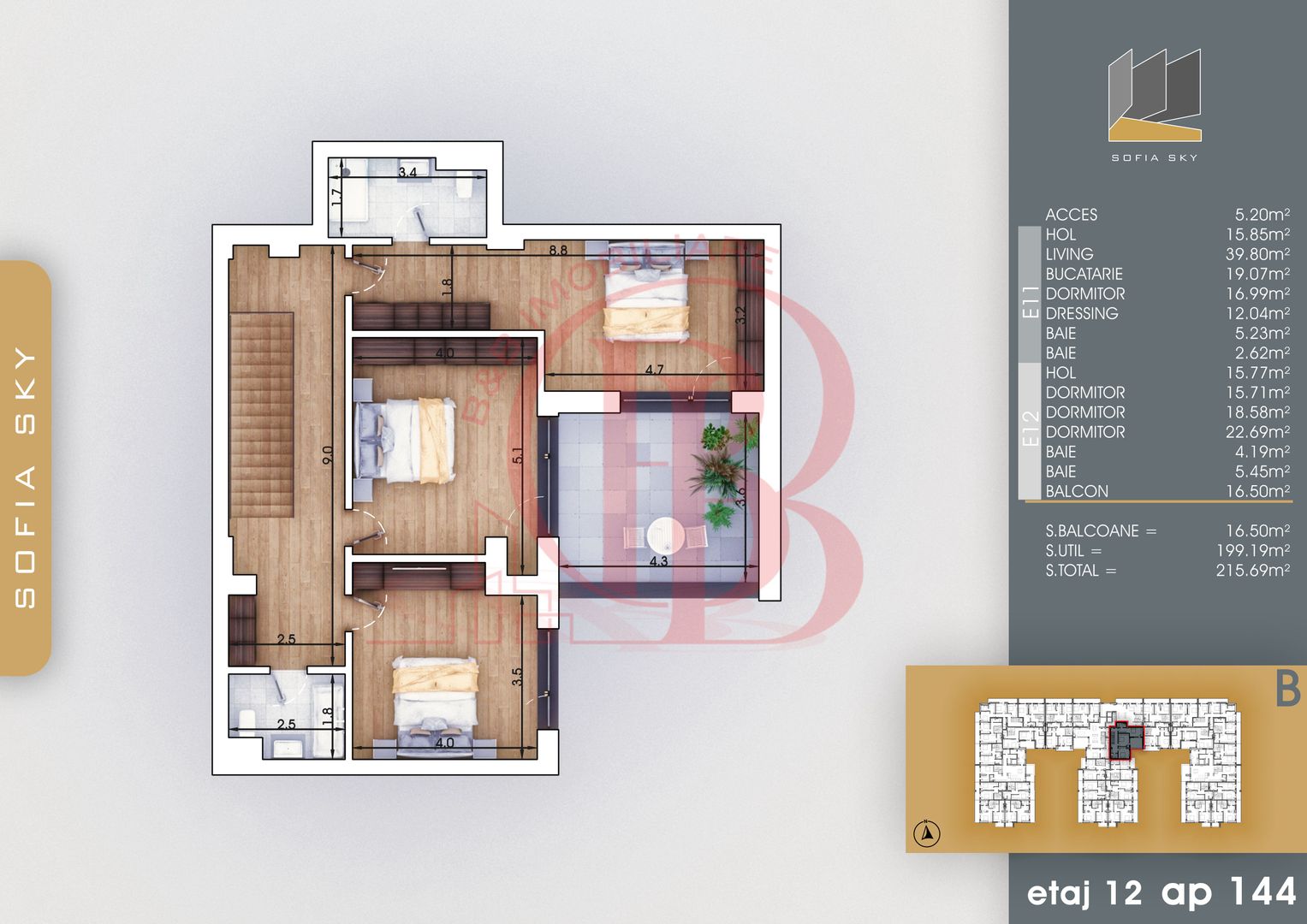 Th. Pallady 5 camere Duplex | Living 40mp | Dormitor 19mp - Schiță 3