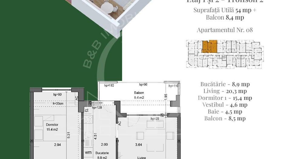Titan Pallady Metrou Nicolae Teclu | 2 Camere decomandate - Schiță 1
