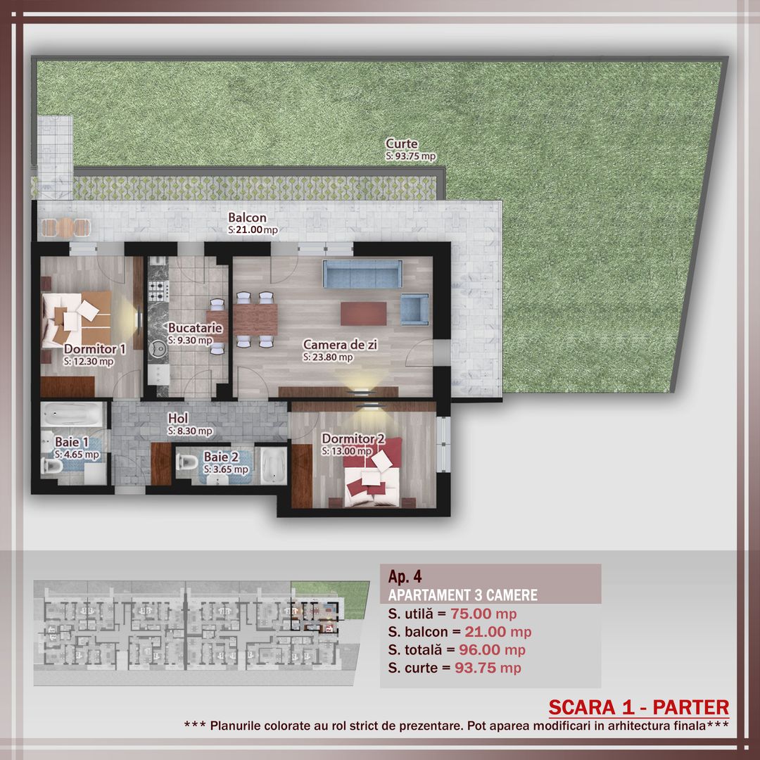 3 camere cu gradina -oferta lansare proiect Pallady - Schiță 1