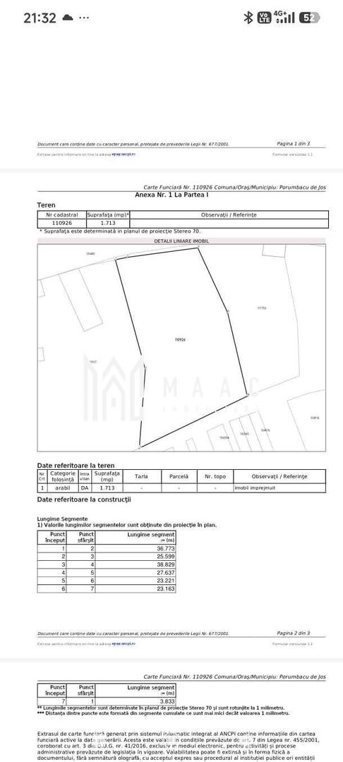 Teren intravilan 1713 mp | Colun | 27 m deschidere, utilități - Poză 2