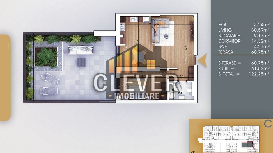 2 Camere-Terasa Generoasa-7 minute Metrou Nicolae Teclu - Schiță 6