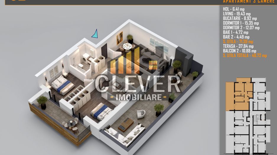 3 Camere, 2 Băi, Terasă 34 mp,Comision 0, Pallady - metrou Teclu - Poză 2